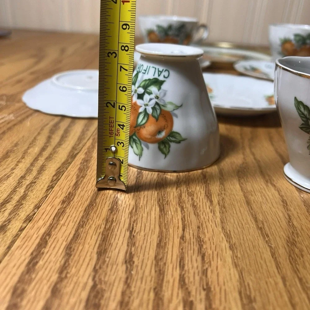 VTG California Orange Tea Cups & Saucers Set of 5 E.W. Princess Hand Painted